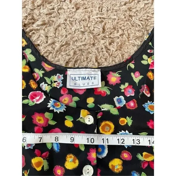 Vintage floral cottagecore bright colorful button front midi dress size medium - Picture 5 of 5